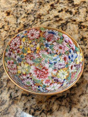 Vintage Japanese Porcelain Ware Bowl Hand Decorated in Hong Kong - Floral